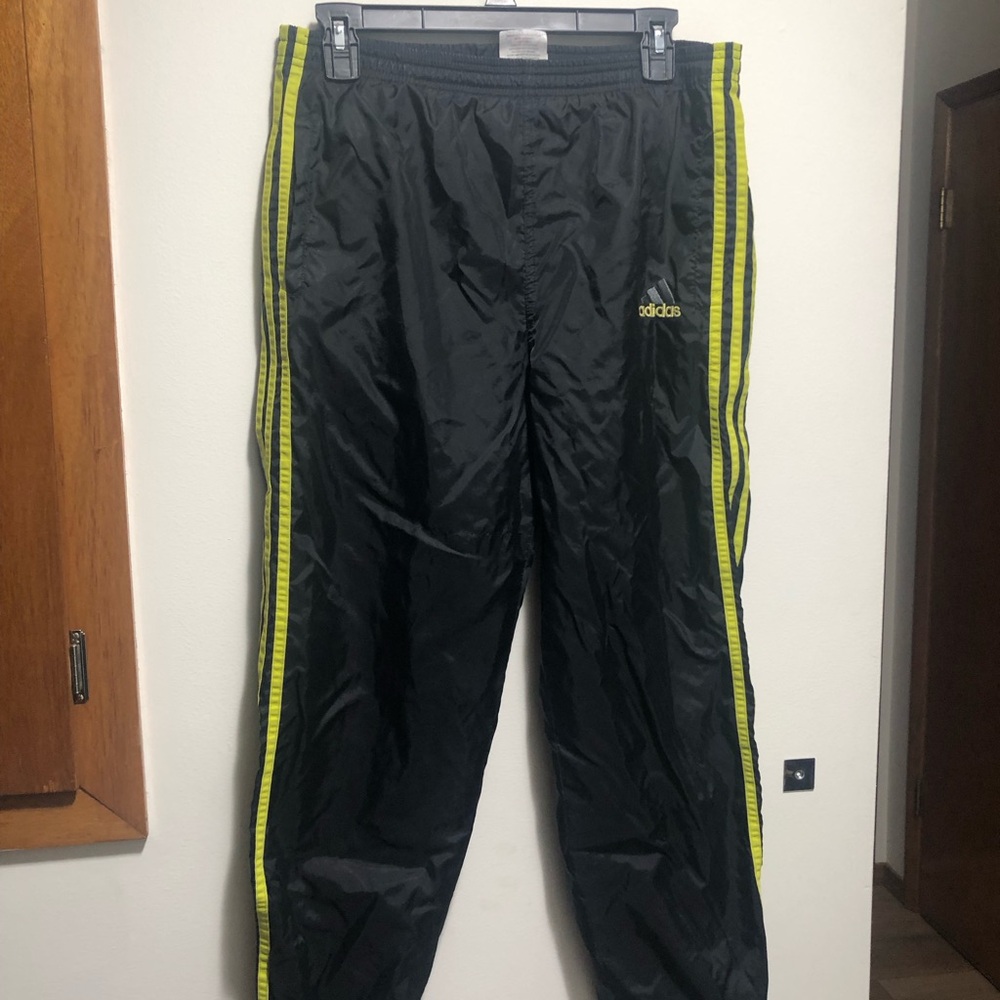 Adidas Women’s Striped Mesh Lined Wind Pants Neon Yellow Size Large